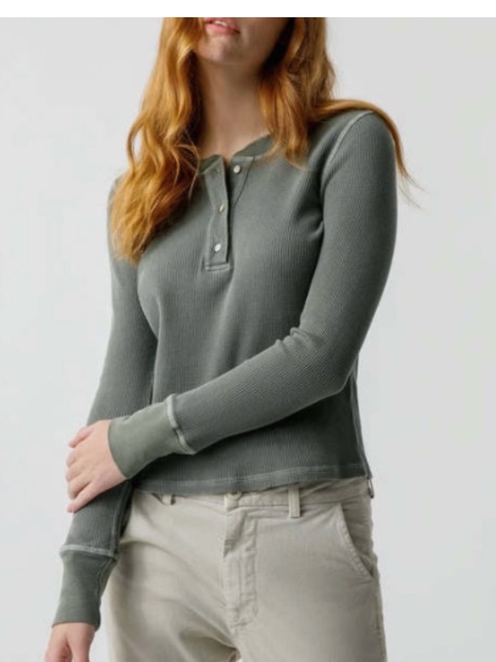 AMO Thermal Henley Tee Size Large Sage Green